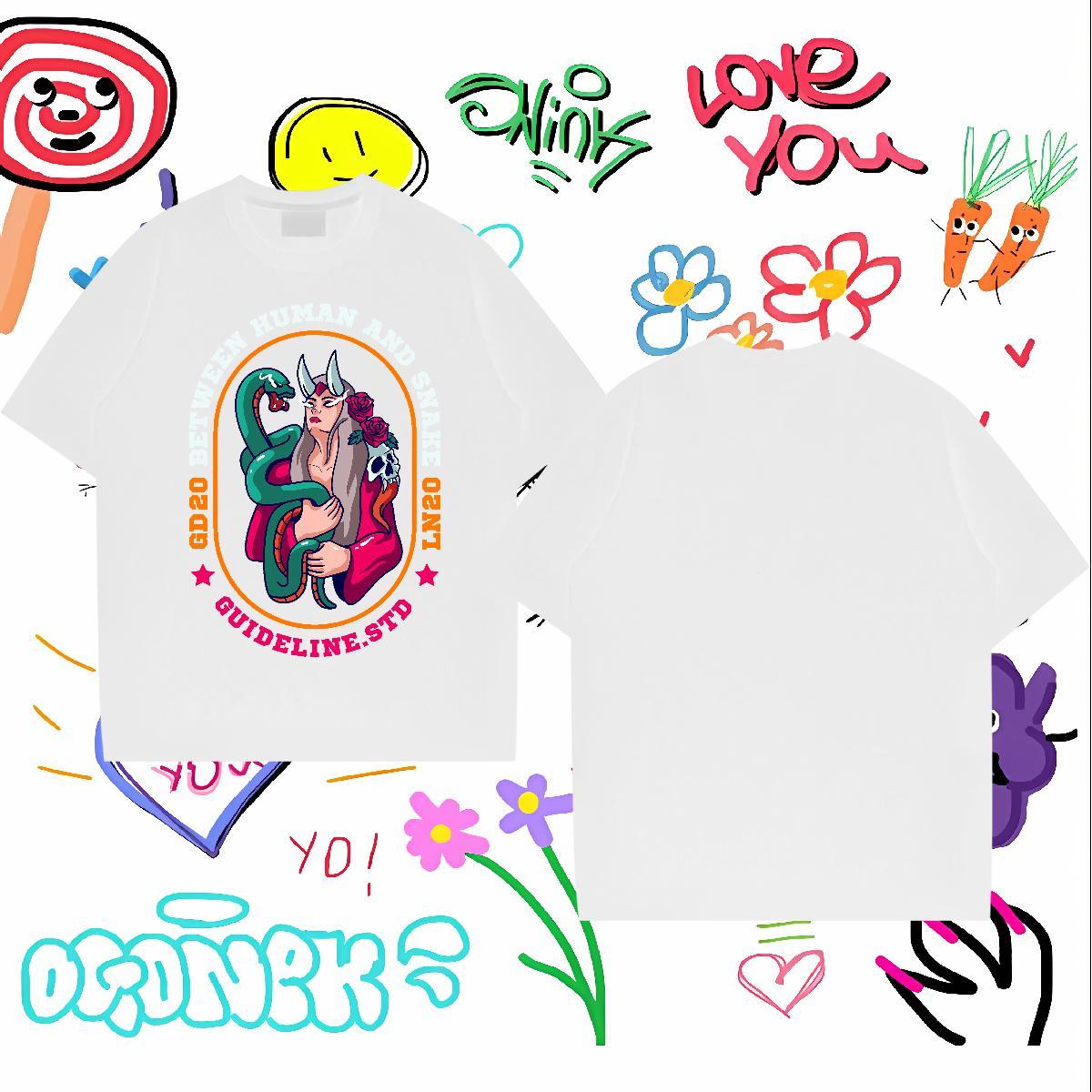 DIY T Shirts Men 100% Cotton 230g flower Street Wear Clothings Crew Neck Free Shipping Couples T Shirts Custom Big Size