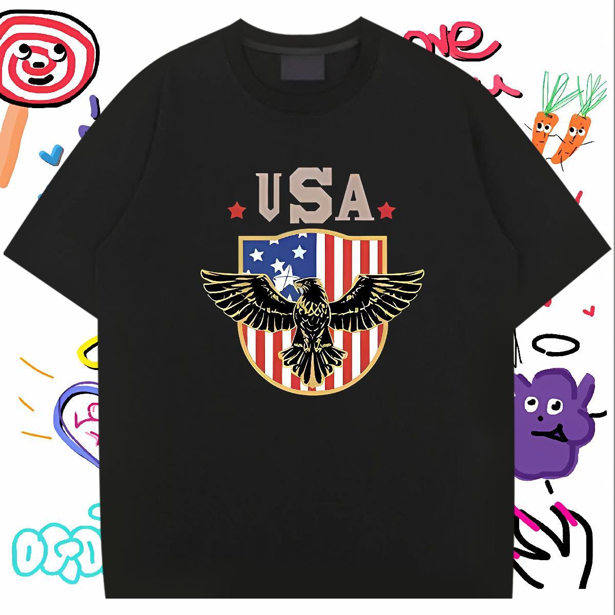 Classic T-Shirts for Men 230g Pure Cotton eagle Casual Tops Tees Short Sleeve O-Neck Soft Men Tops Tees Plus Size Cartoon