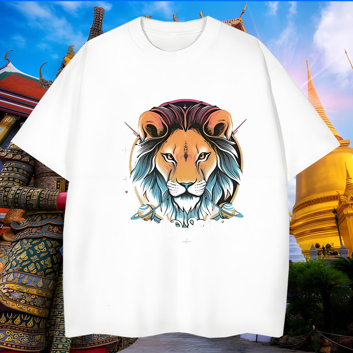 Free Shipping Couples T Shirts 100% Cotton 230g lion T-Shirts Spring Summer Crew Neck Breathable Graphic Brand Wear