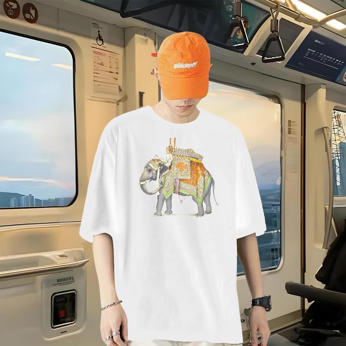New Arrival Men T Shirts 230g Cotton elephant Hip Hop Tops Shirt Crew Neck Cool Couples T Shirts White Plus Size
