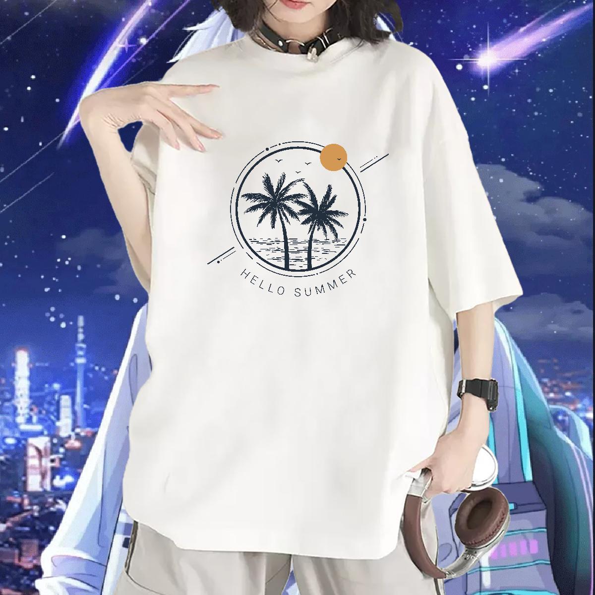 5A Women T Shirts O-Neck Short Sleeve Women Tees Skull sun Hip Hop Street 100% Cotton 230g Casual New Tee Shirt