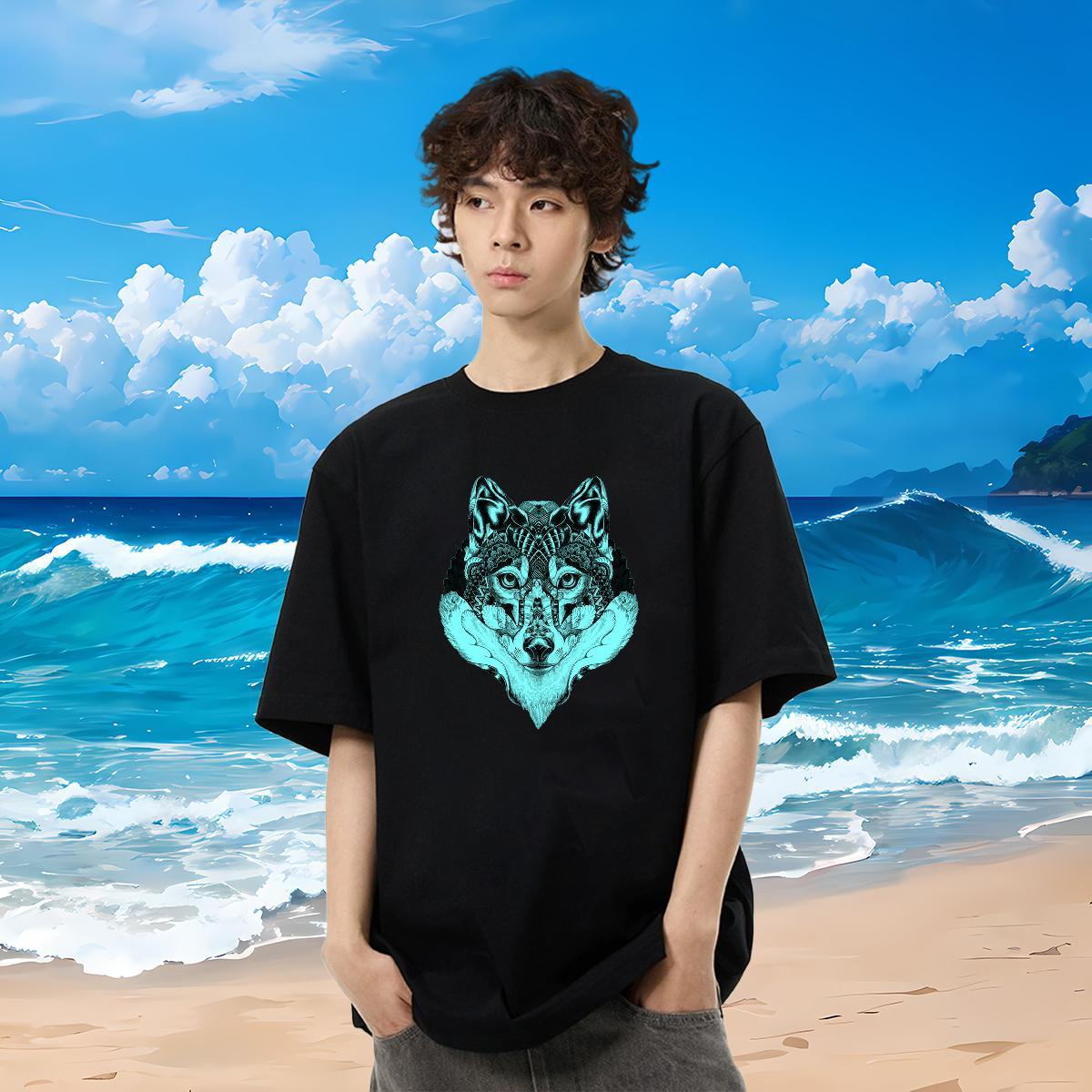 Classic Men T Shirts 230g 100% Cotton wolf Casual Daily Wear Tees Shirts Breathable Short Sleeve Designer Tshirts Custom Anime