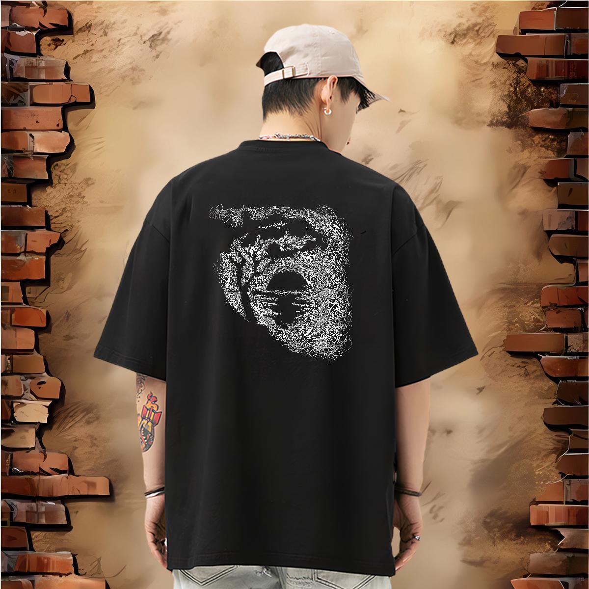 Customized Men T Shirts 230g 100% Cotton tree Sports Casual Clothes Breathable Short Sleeve Cool Design Men Tees Anime Print