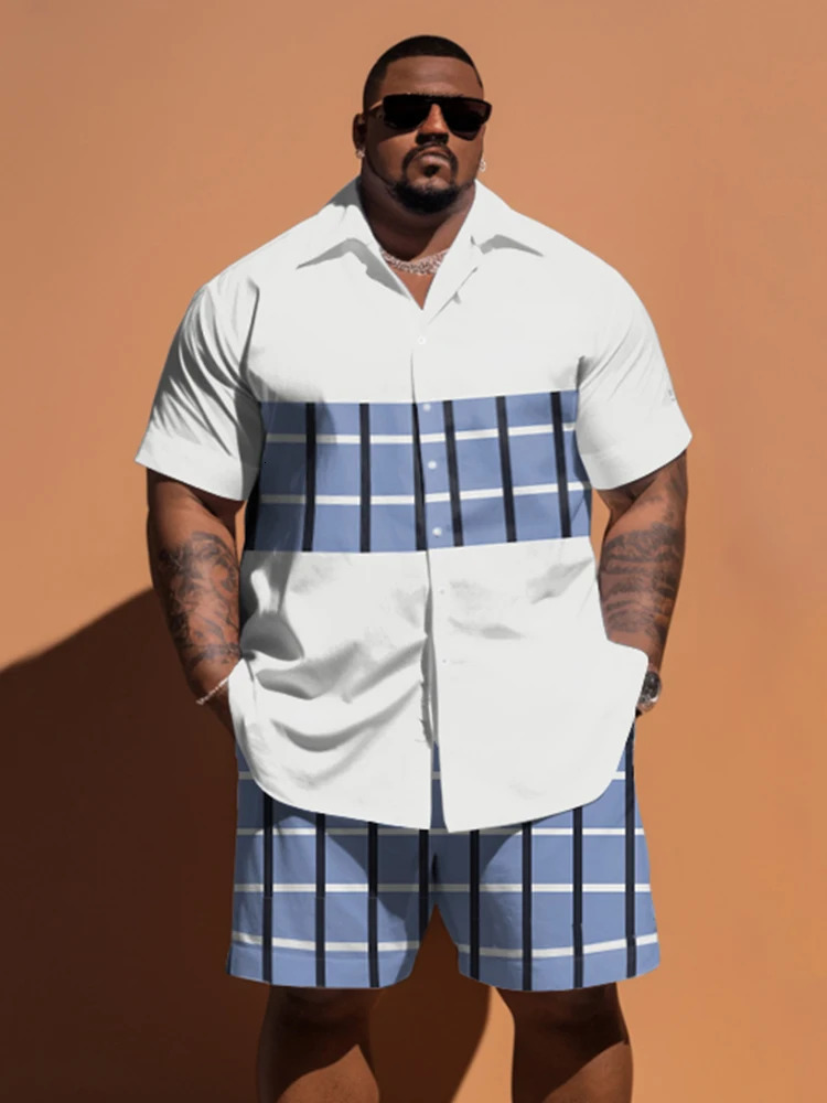 L-9XL short sleeved shirt set plus size mens summer leisure vacation retro pattern print two-piece set ZOOY240806