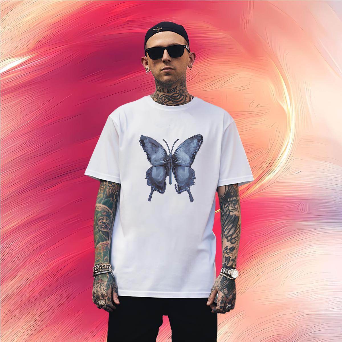 T-Shirts for Men 230g Cotton Butterfly Street Wear Breathable Short Sleeve Cartoon Printing L-4XL Tshirt for Man Woman 2024 New Classic Tops Tees