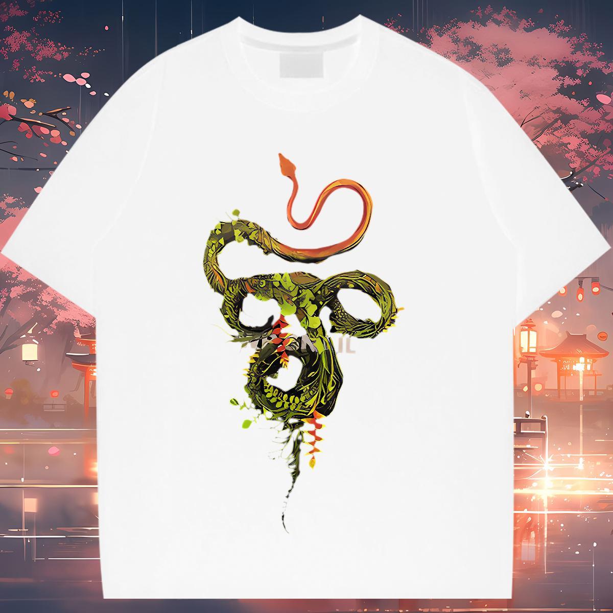 Casual New Men T Shirts 100% Cotton 230g snake High Street Hip Hop Tops Breathable Cool Design Tshirts Anime Print