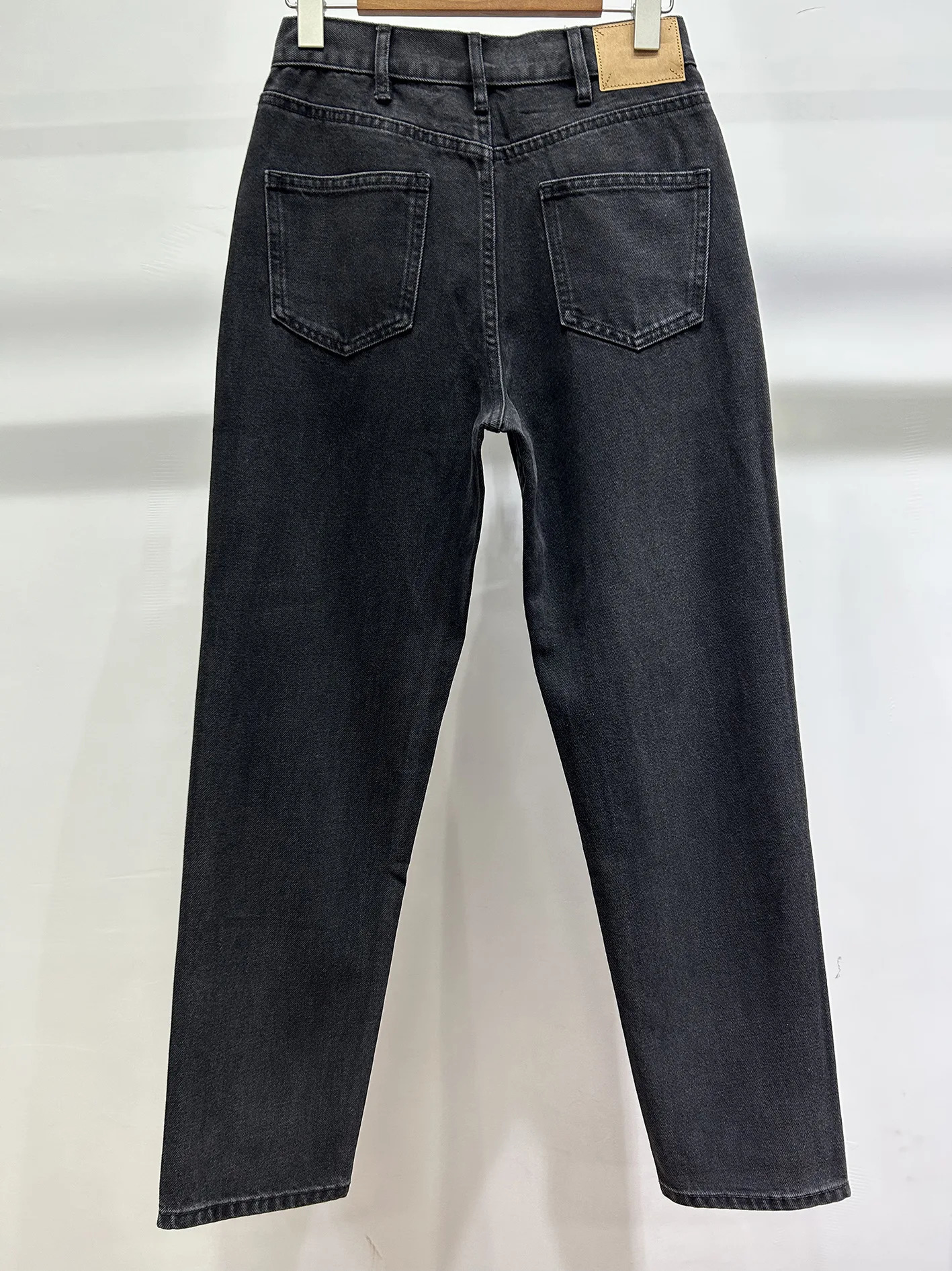 Early Spring Ce Blogger Same Non-elastic High Waist Dark Gray Straight Denim Trousers Women 240806