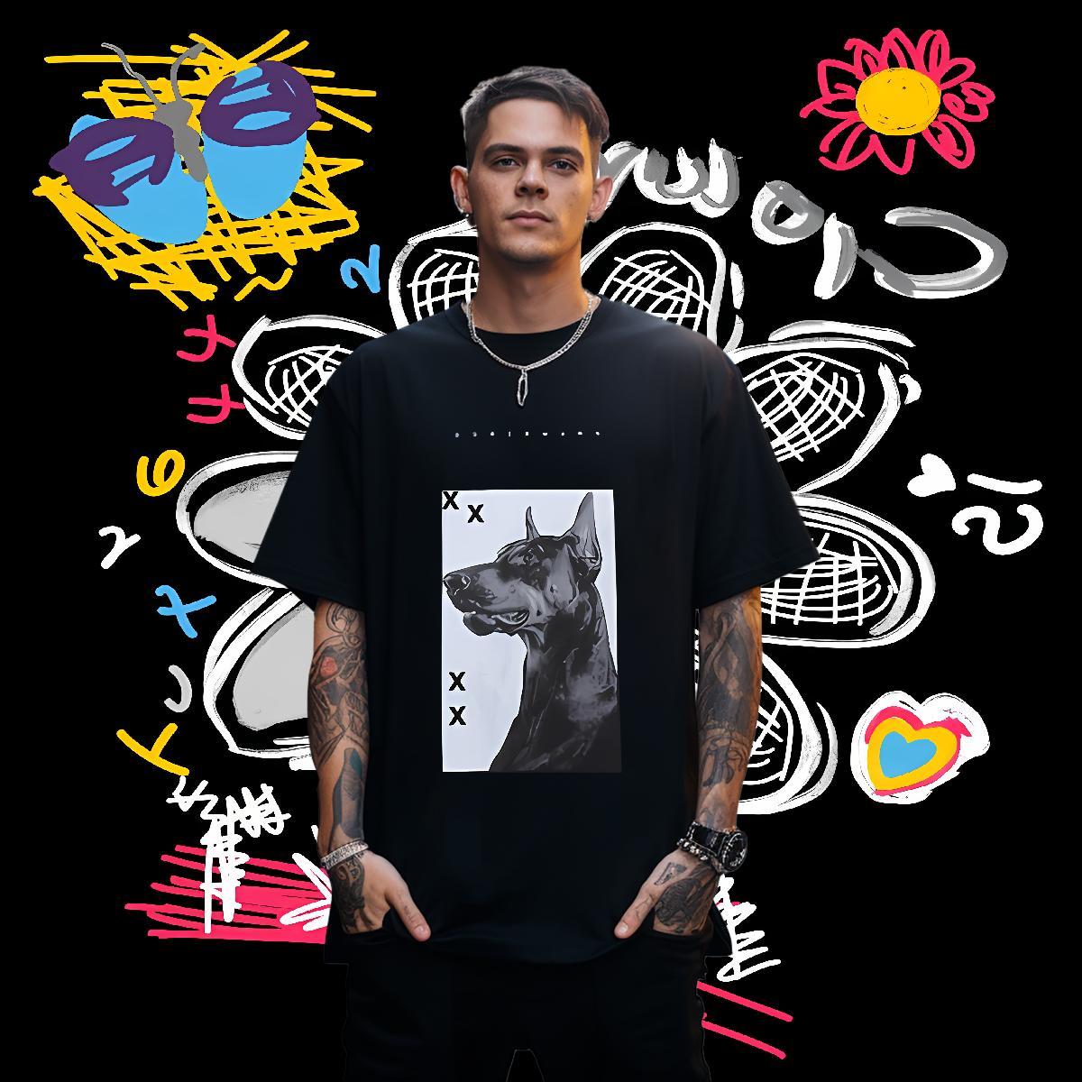 Designer Man T Shirts 230g Pure Cotton dog Spring Summer Tee Shirt Breathable Short Sleeve Comfortable Men Tops Tees Black Oversized