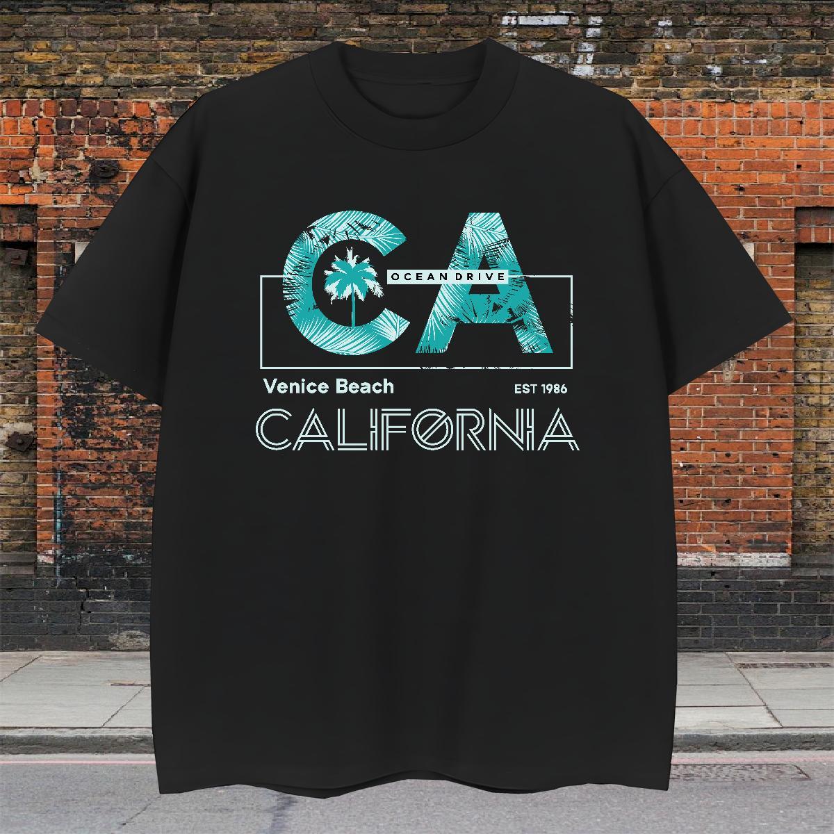 Classic Tshirts 230g 100% Cotton Beach letter Anime Print O-Neck Short Sleeve Fashion New Men T Shirts Tees