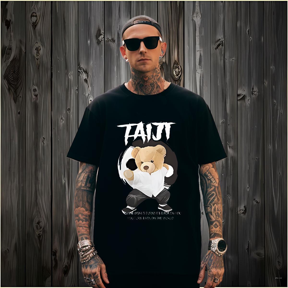 T Shirt For Man 100% Cotton 230g kongfu Casual Beach Short Sleeve Soft Cartoon Print Men Tshirts New Designer Free Shipping Wear