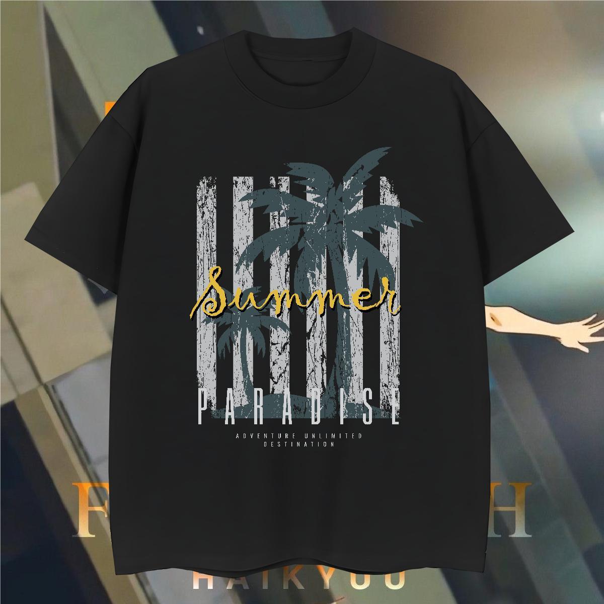 T Shirts Men 230g 100% Cotton tree High Street Hip Hop Short Sleeve O-Neck Custom Big Size Mens Tshirts 2024 New Loose Fit Clothes