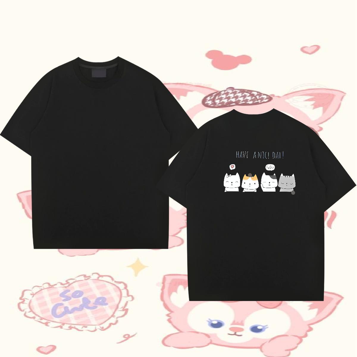 Brand T-Shirts for Men 230g 100% Cotton cat Anime Printing Street Top Tees O Neck Short Sleeves Wholesale Mens Tshirts Cartoon Printing L-4XL