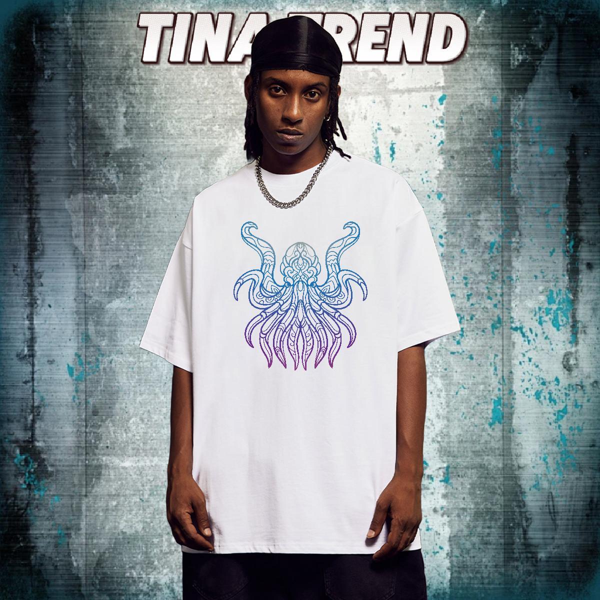 Fashion T-Shirts 230g Cotton octopus Street Wear Tees Shirts Crew Neck Breathable Loose Fit Men Tops Tees Oversized 3XL 4XL