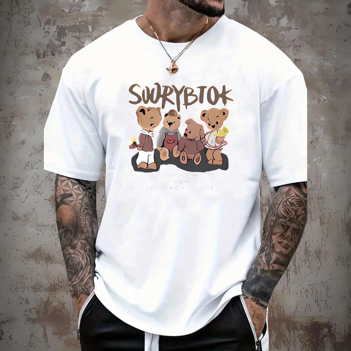 Men T Shirts 230g 100% Cotton bear Daily Outfit O-Neck Short Sleeve Asian Size Tshirts DIY Wholesale Tees