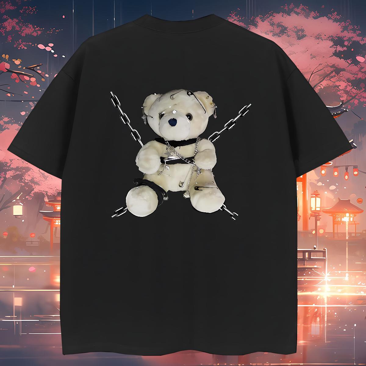 Custom T-Shirts 230g Pure Cotton bear Street Wear Tshirts O Neck Short Sleeves Free Shipping Men Tees Plus Size Cartoon