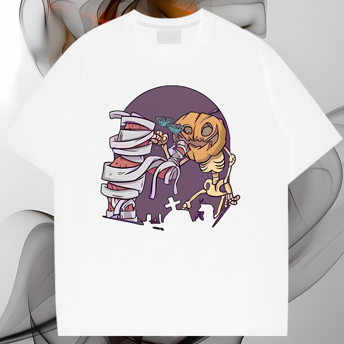 Casual New Man T Shirts 230g Pure Cotton halloween Hip Hop Street Tops Shirt O-Neck Short Sleeve Designer Men Tops Tees Skull