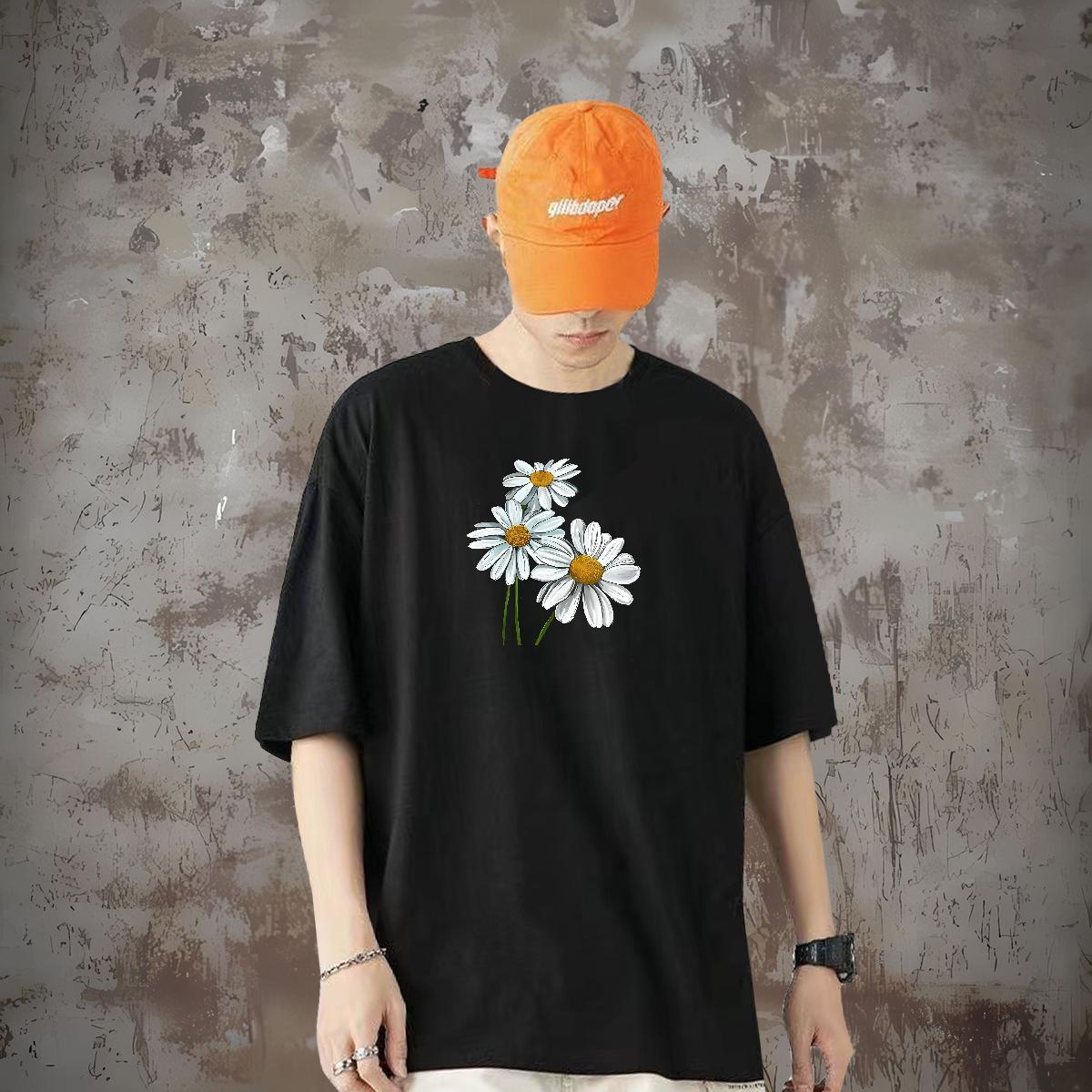 Fashion T-Shirts 230g 100% Cotton flower Spring Summer Tshirts Breathable Short Sleeve Free Shipping Tshirt for Man Woman DIY Logo Oversized