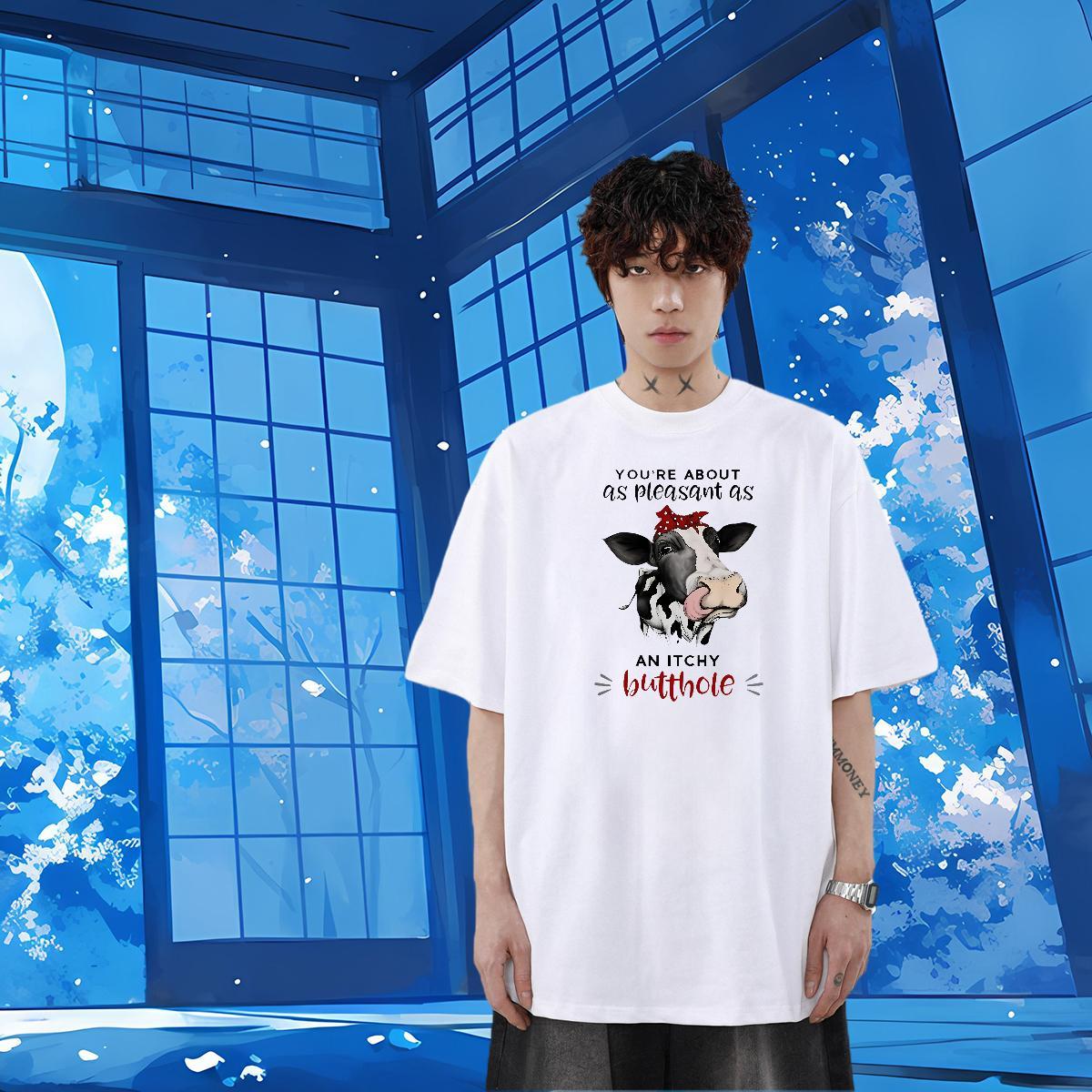 2024 Men T Shirts 230g Cotton cow Spring Summer Tees O-Neck Short Sleeve Soft Tshirt for Man Woman Cartoon Print