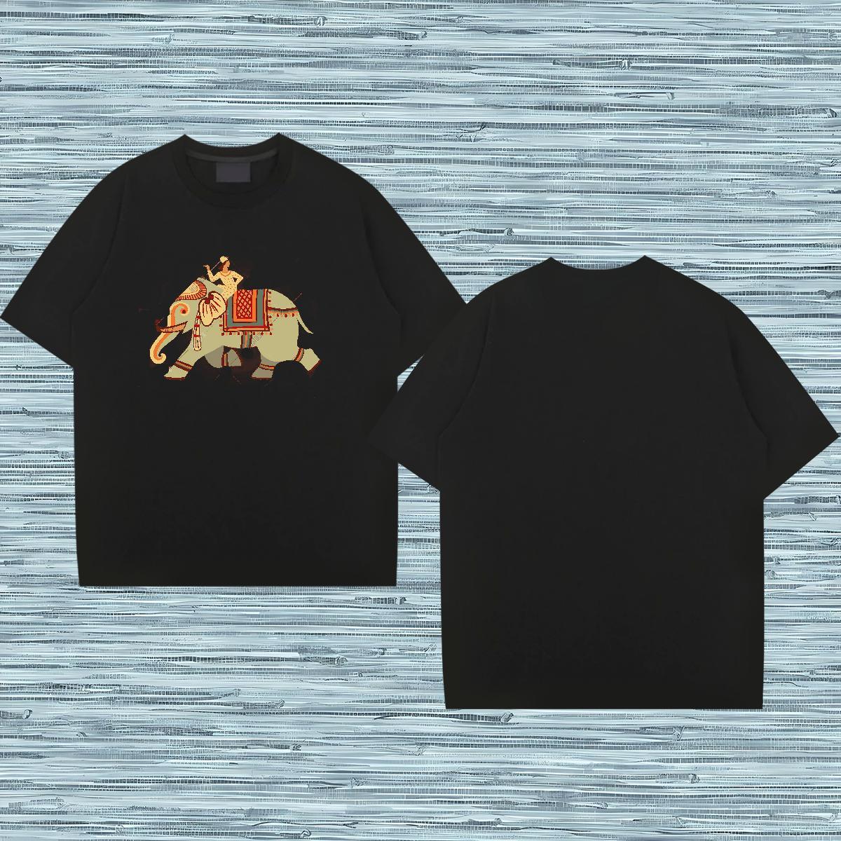 New Designer T Shirts Men 100% Cotton 230g elephant Casual Daily Wear Top Tees Breathable Crew Neck Cool Couples T Shirts Floral Print