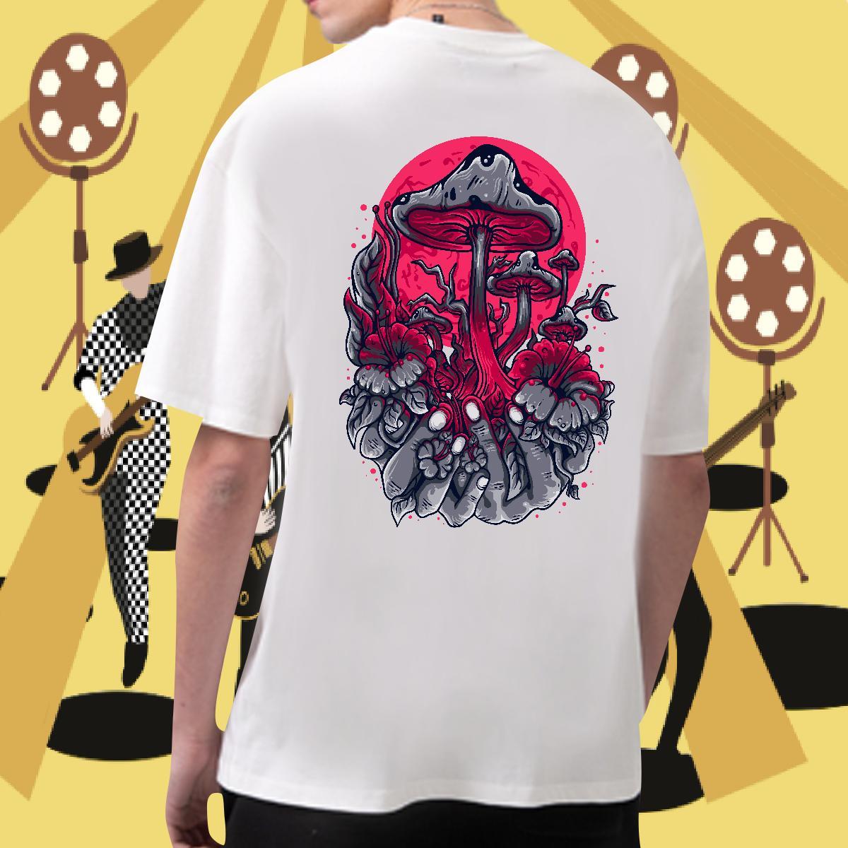 Fashion Design T shirt 230g Pure Cotton mushroom Street Tshirts Round Neck Short Sleeve Popular Men Tops Tees Graphic