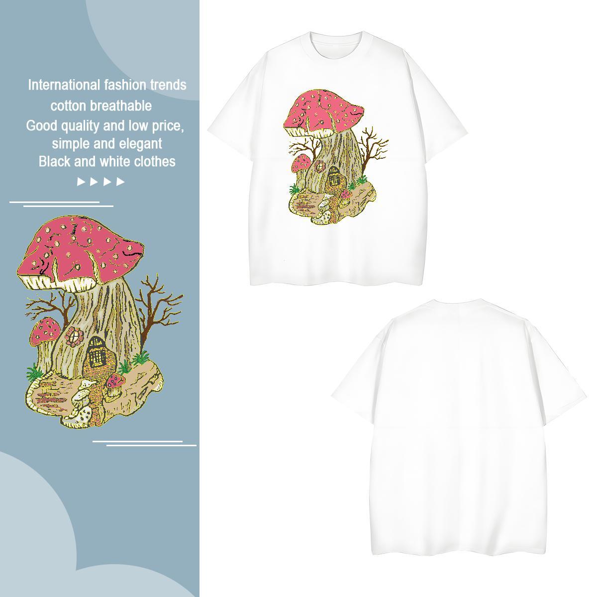 T Shirts Men 230g Pure Cotton mushroom High Street Hip Hop Breathable Soft Oversized 4XL Tshirts New Designer Tees Shirts