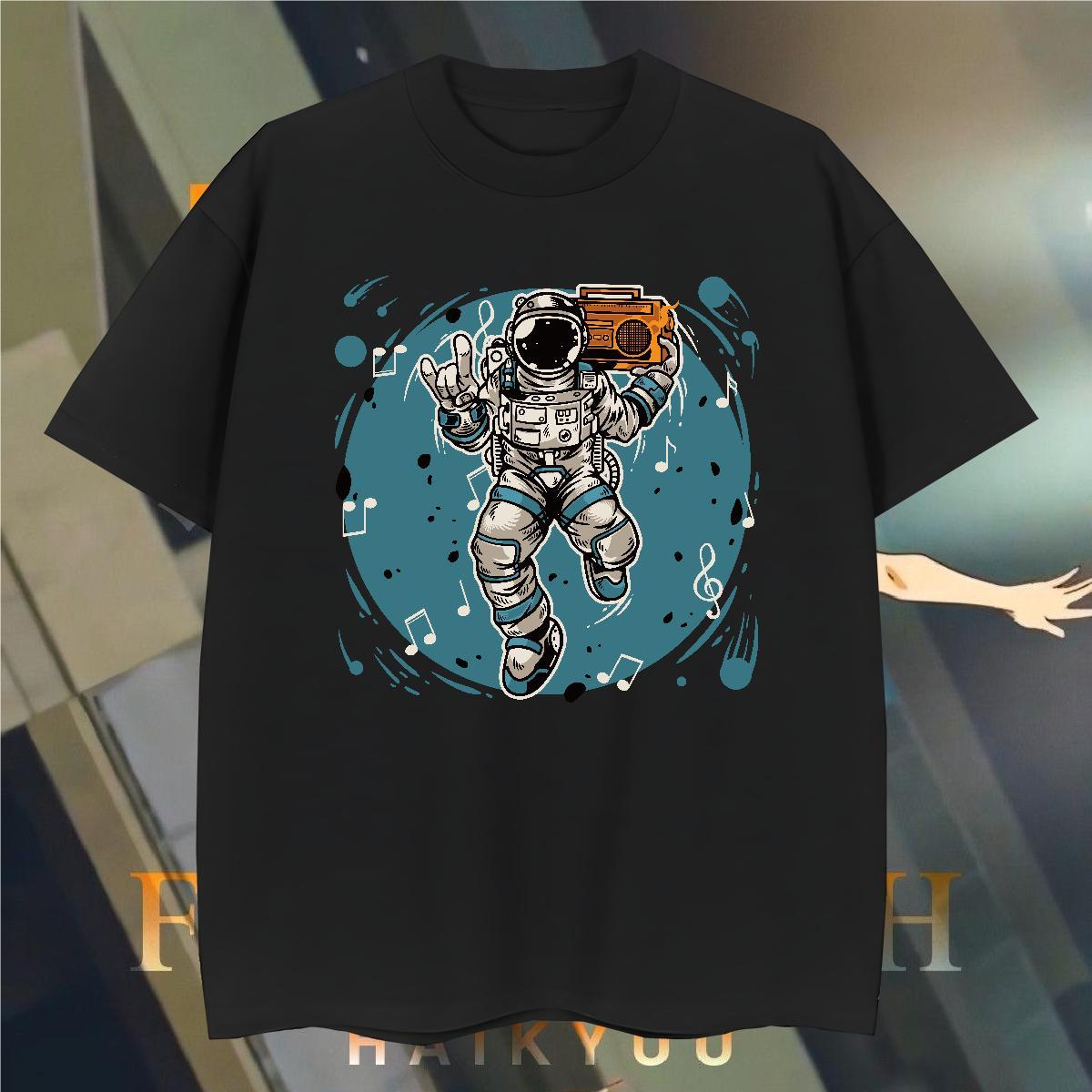 Men T Shirts 230g 100% Cotton cosmonaut Street Casual Short Sleeve O-Neck Graphic Couples T Shirts 2024 Summer Soft Tee Shirt