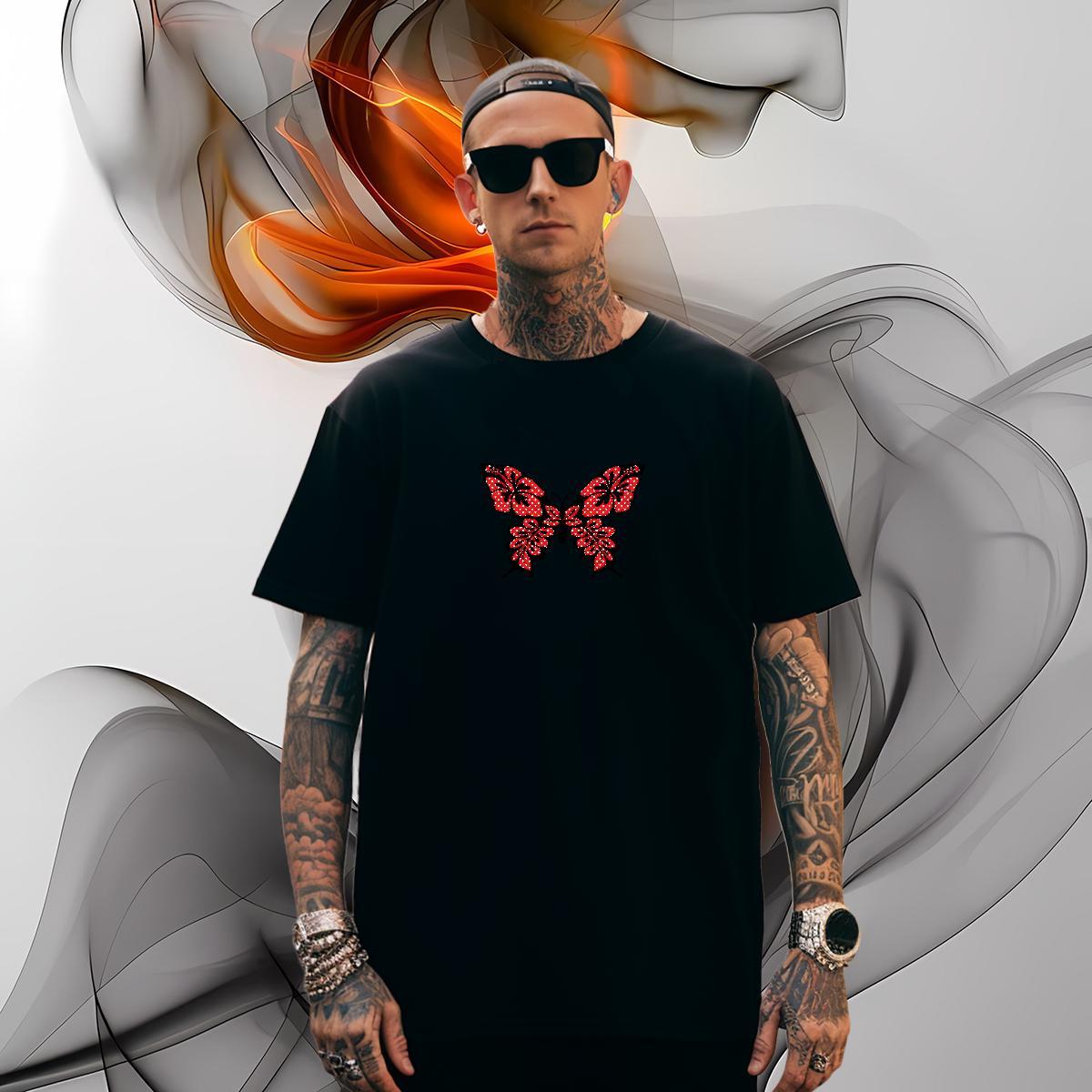 Men T Shirts 230g Pure Cotton Butterfly Hip Hop Breathable Soft Cartoon Printing L-4XL Men Tees Fashion High Quality Tops