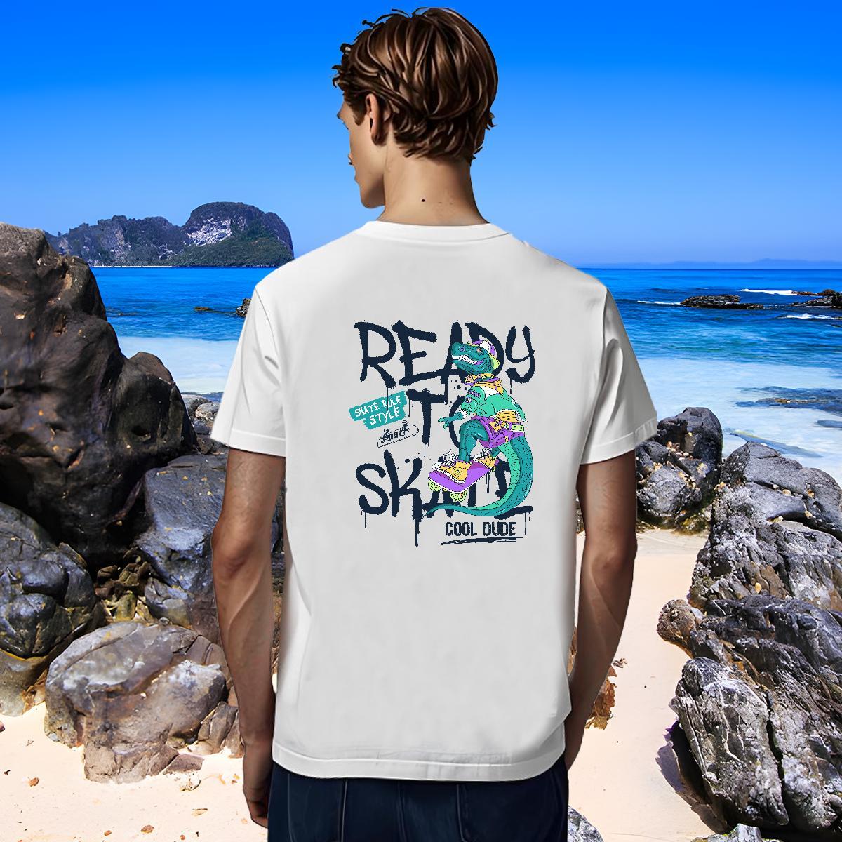 Soft Men Tshirts 100% Cotton 230g dinosaur T Shirt For Man Hip Hop O-Neck Short Sleeve DIY Printed 2024 DIY Top Tees