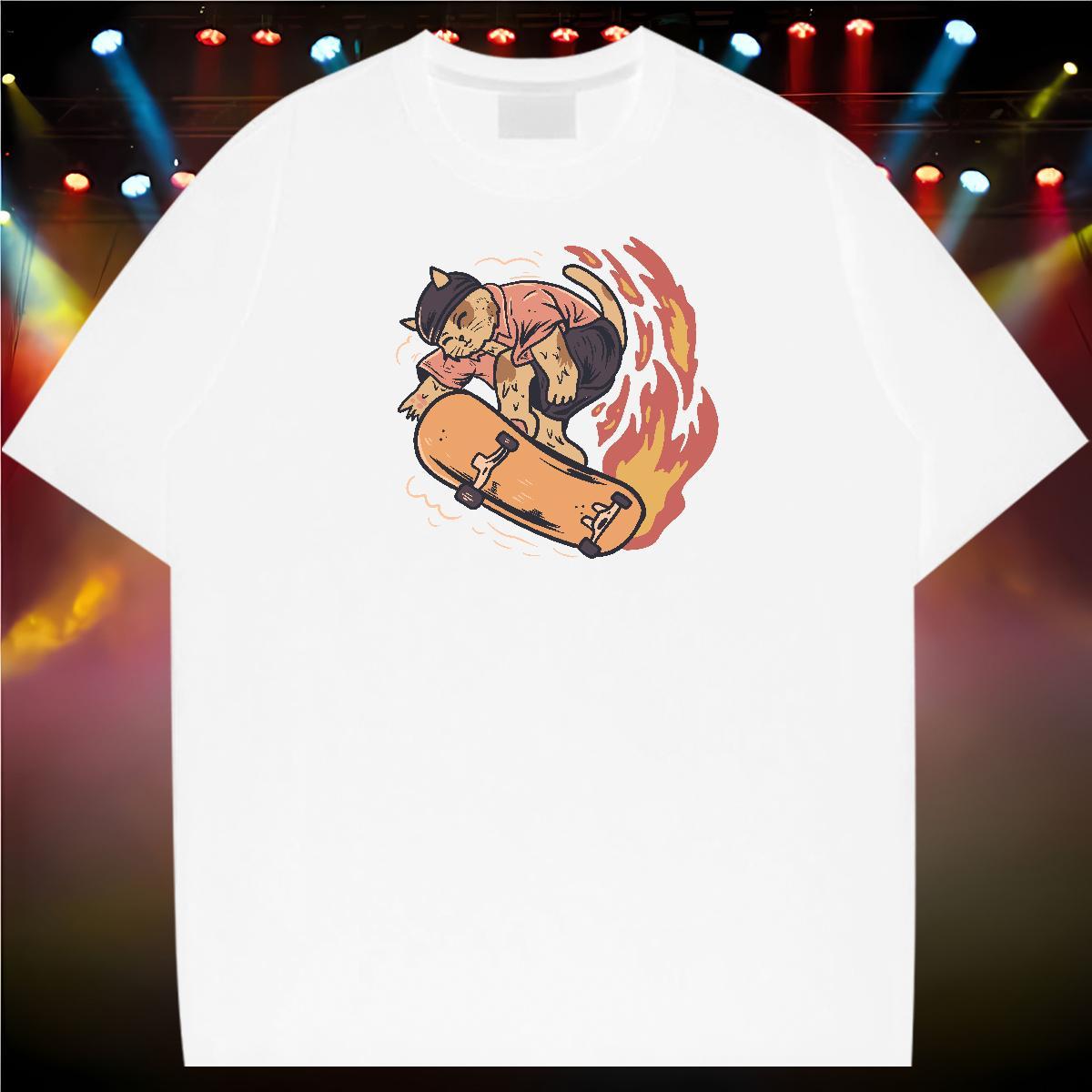 Wholesale T-Shirts for Men 230g Pure Cotton cat Outdoor Clothes Crew Neck Brand Couples T Shirts Anime