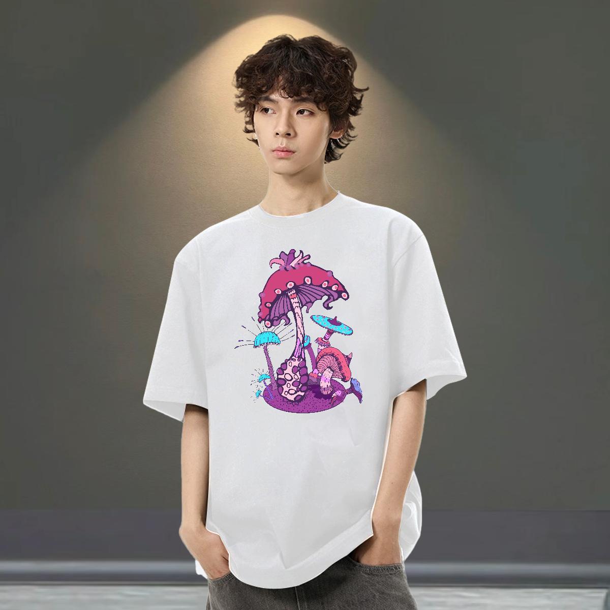 Loose Fit Tshirt for Man Woman 230g 100% Cotton Street Wear mushroom Custom Printing Breathable 2024 T-Shirts for Men Top Tees