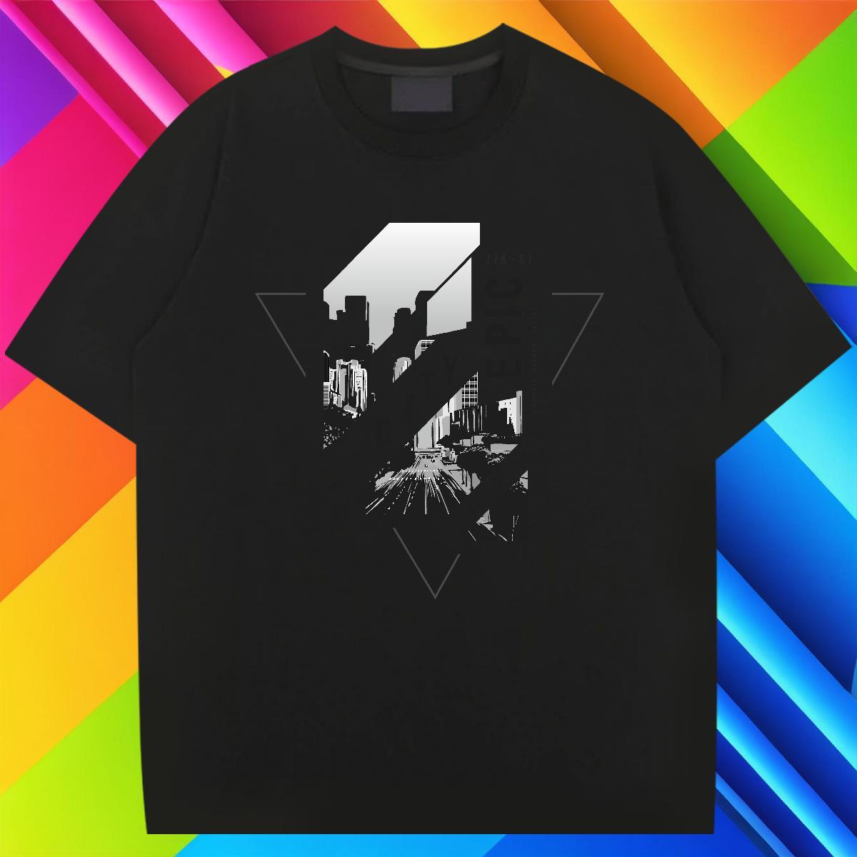 Classic Casual T Shirts Men 230g Cotton Tall buildings, streets Hip Hop Street Tee Shirt Breathable Short Sleeve Soft Couples T Shirts Oversized 3XL 4
