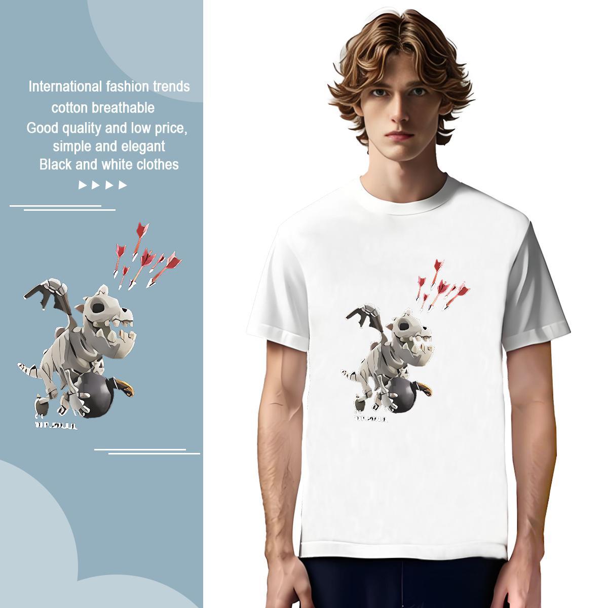 Mens T Shirts 230g Pure Cotton dinosaur Street Wear Breathable Short Sleeve Customized Men Clothes T-Shirt Free Shipping Loose Tees Shirts