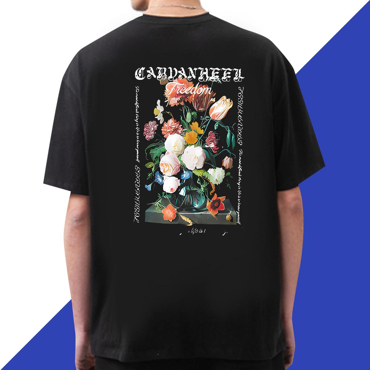 Factory Direct T Shirts Men 230g Cotton flower Casual Tops Shirt Breathable Crew Neck Soft Men Tops Tees DIY Logo Oversized