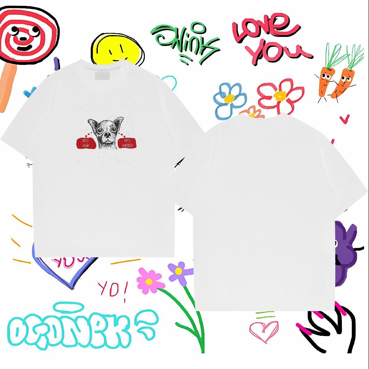 Classic Casual T shirt 100% Cotton 230g dog Summer Casual Polos Breathable Short Sleeve Unisex Mens Tshirts Cartoon Printing L-4XL