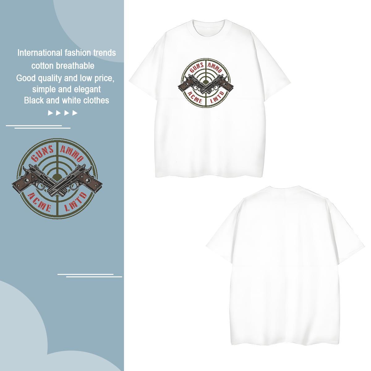 Comfortable Men Clothes T-Shirt 230g Pure Cotton gun Mens T Shirts Hip Hop Breathable Short Sleeve Floral Print DIY Customized Top Tees