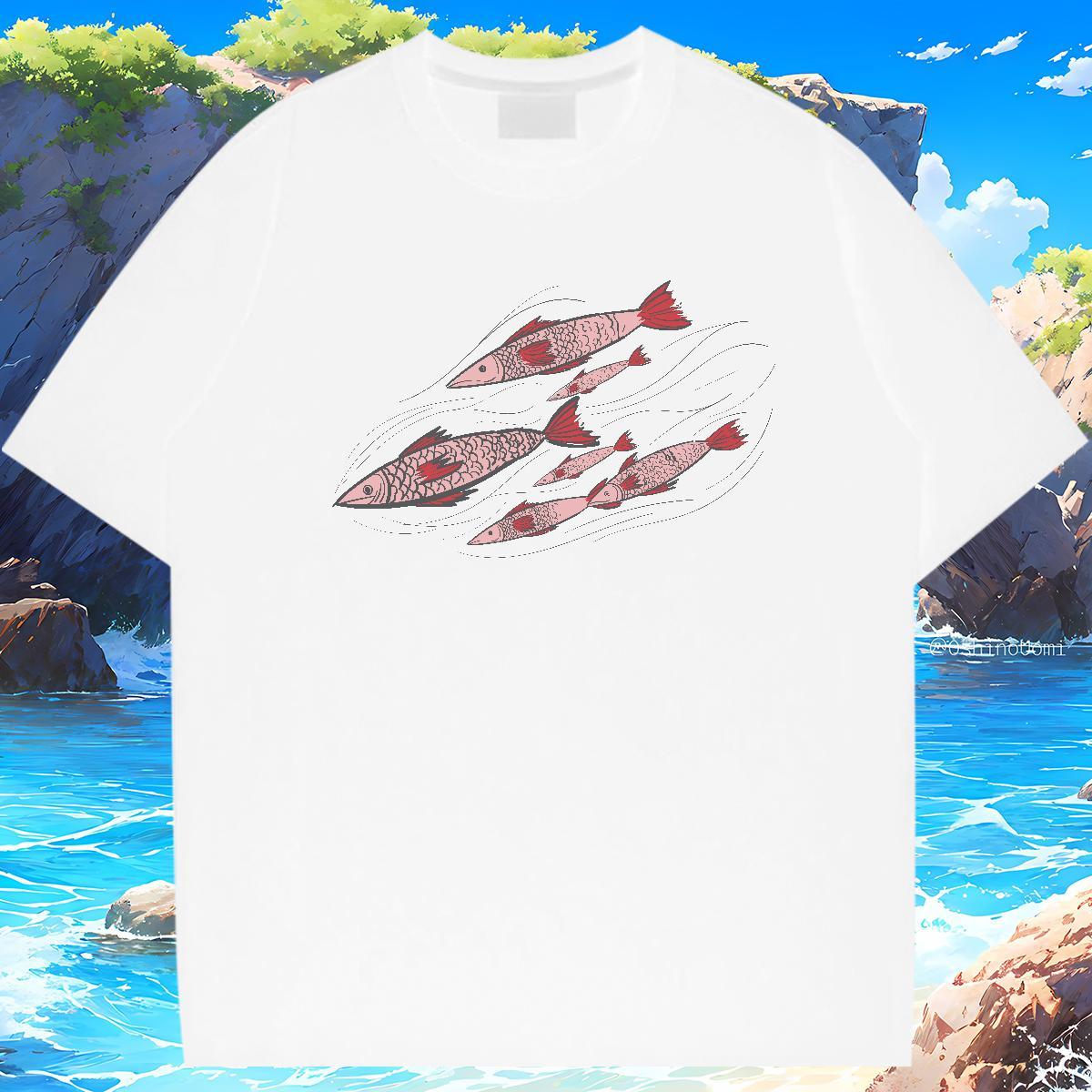 T Shirt For Man 100% Cotton 230g fish Street O Neck Short Sleeves Plus Size Cartoon Men Clothes T-Shirt Classic High Quality Tops Tees