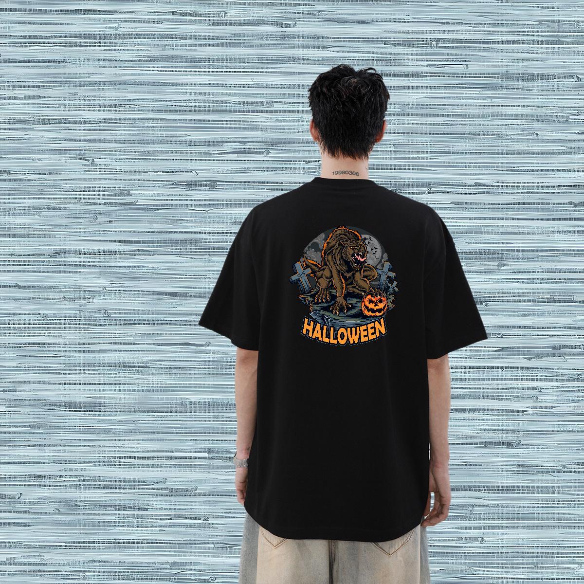 2024 Summer T-Shirts for Men 230g Pure Cotton pumpkin Anime Printing Street Wear Breathable Soft Loose Men Tshirts Custom Big Size