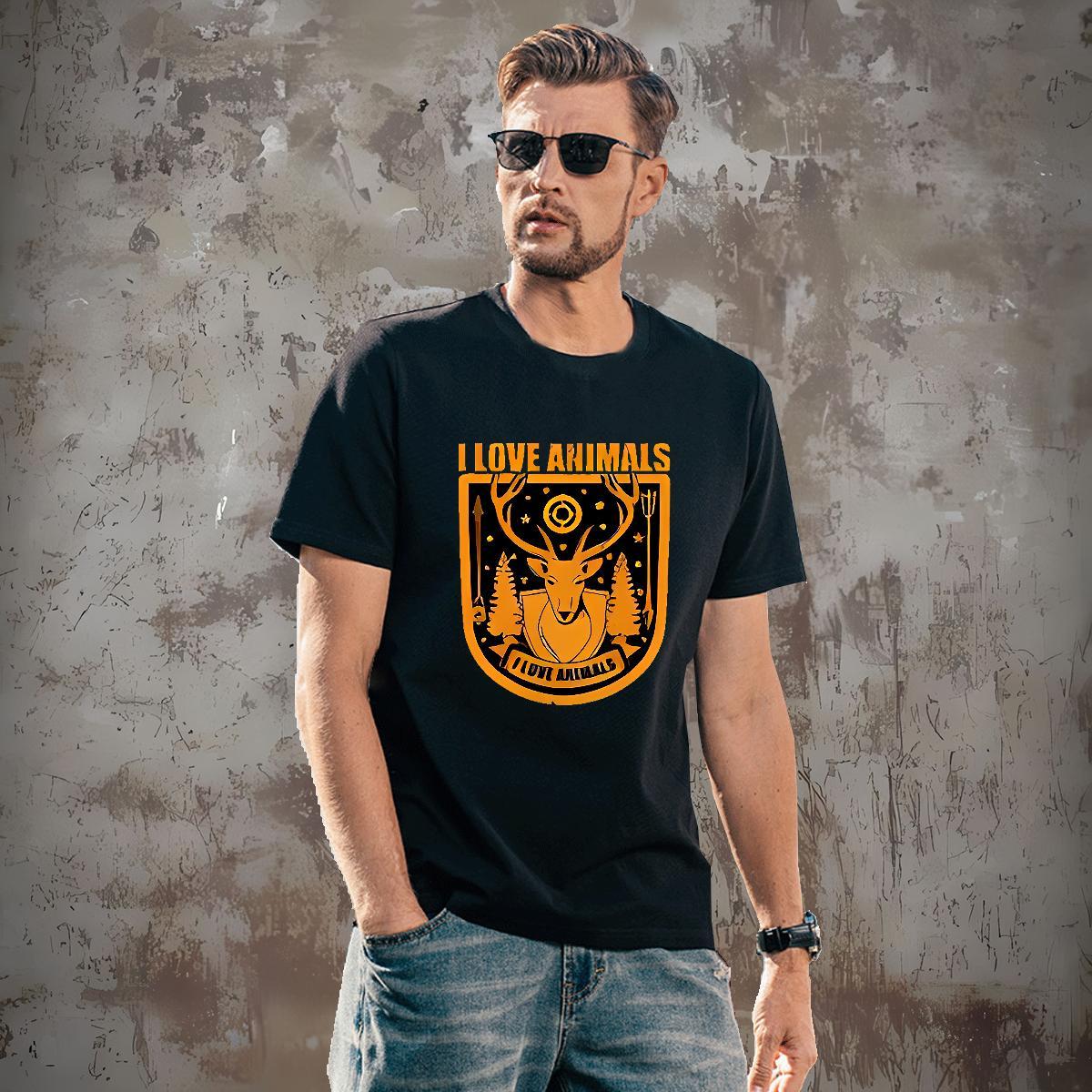 Popular Men Clothes T-Shirt 230g 100% Cotton Deer Man T Shirts Hip Hop Crew Neck Breathable Plus Size Cartoon DIY Customized Top Tees