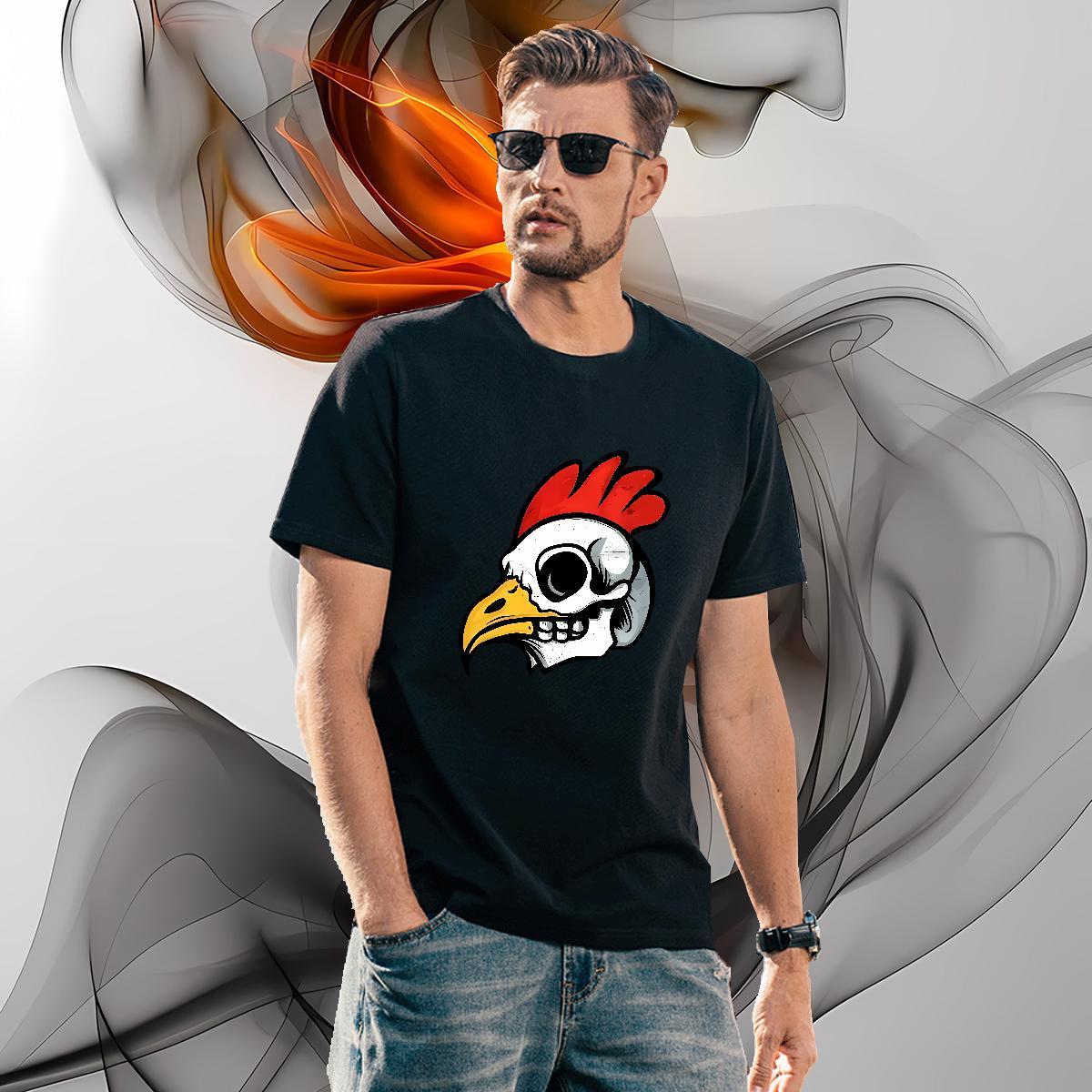 Popular Tshirts 100% Cotton 230g chicken T Shirt For Man Casual Daily Wear Breathable Soft Cartoon Printing L-4XL New Clothes