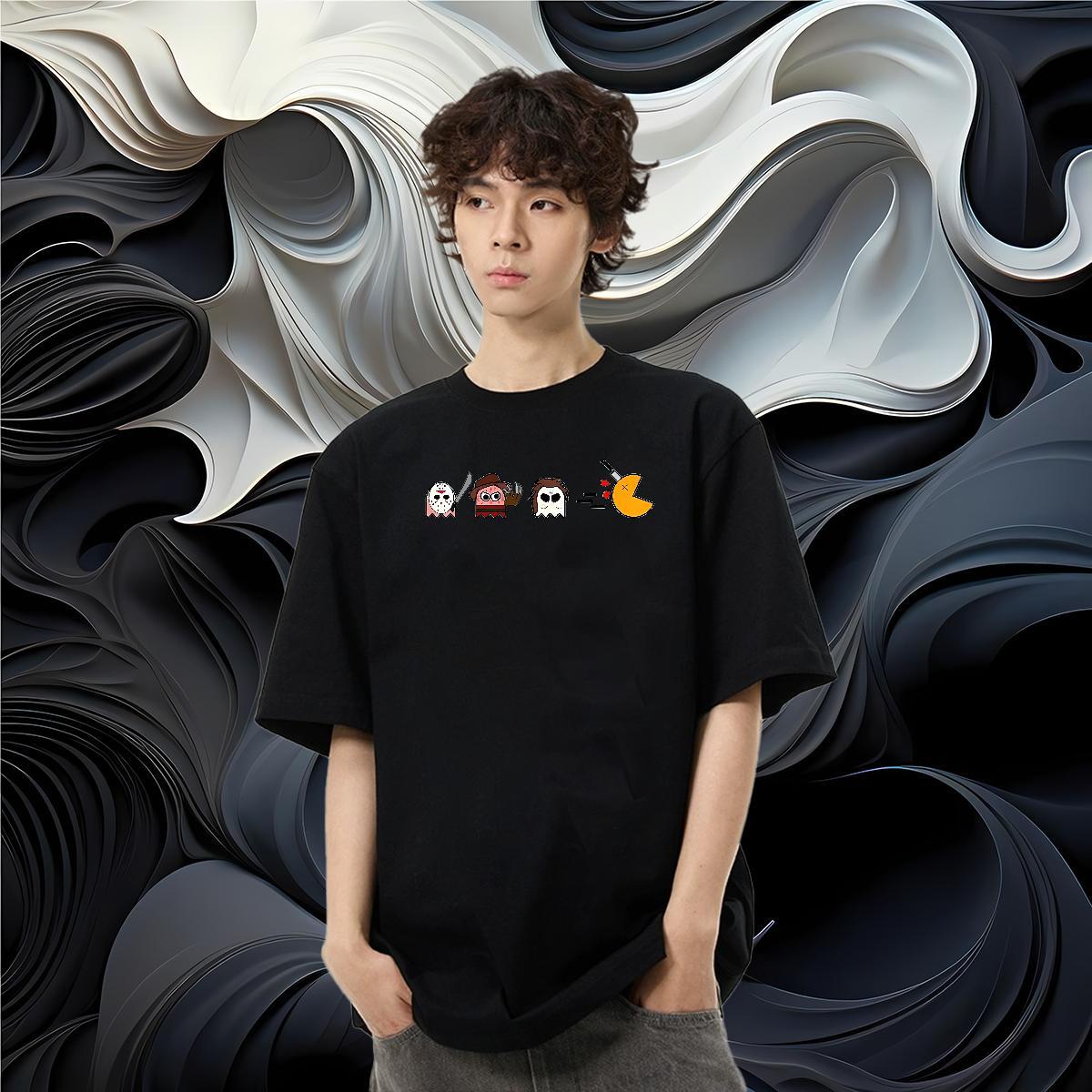 Fashion Mens T Shirts 230g 100% Cotton halloween Outdoor Wear O Neck Short Sleeves Loose Men Tshirts DIY Printed