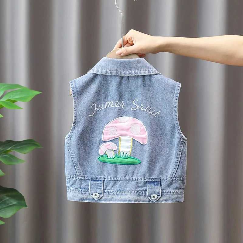 Fashion vest 90-140cm womens denim vest light blue denim jacket waist jacket autumn sleeveless loose short jacketW240724