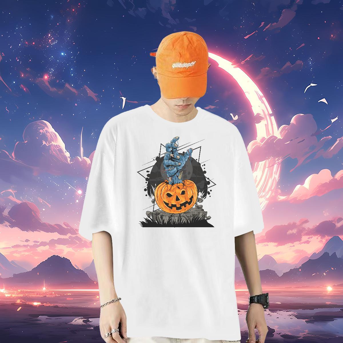 Factory Direct Men T Shirts 230g 100% Cotton Halloween Spring Summer Top Tees Breathable Short Sleeve Unisex Men Clothes T-Shirt DIY Logo Oversized