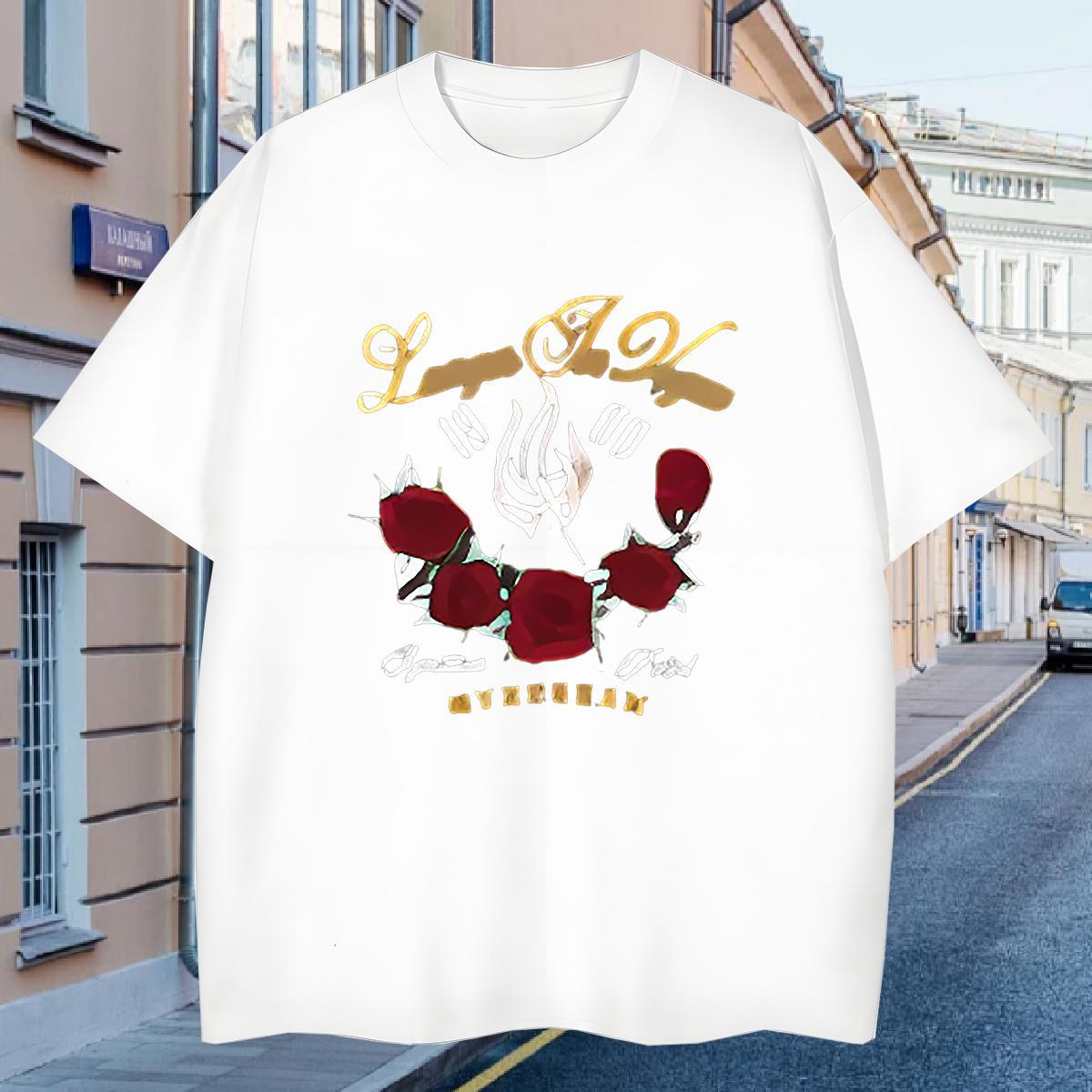 T-Shirts 230g 100% Cotton flower Casual Beach Round Neck Short Sleeve DIY Tshirts 2024 Summer Classic Wear