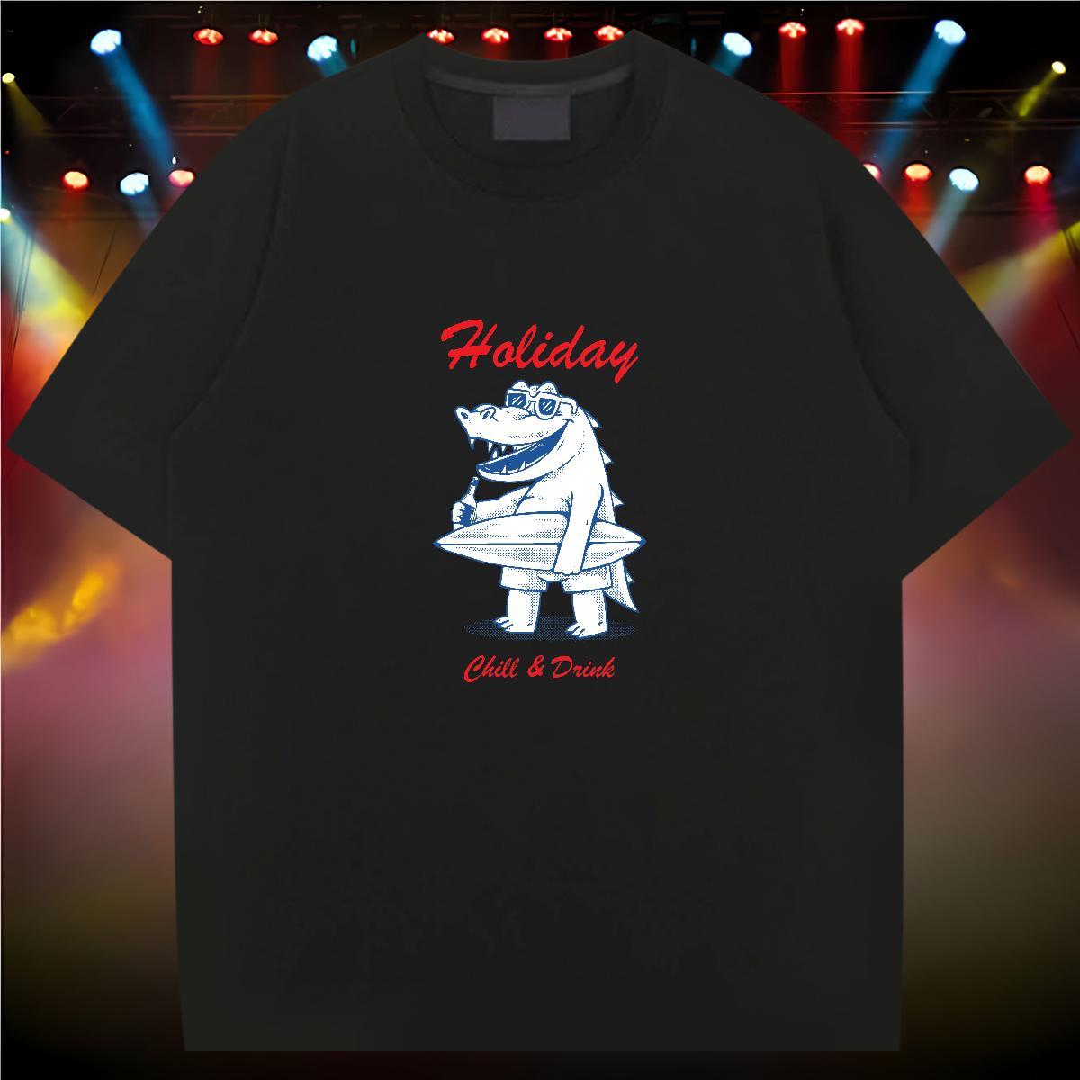 2024 Summer Men T Shirts 100% Cotton 230g crocodile Sport Clothings O-Neck Short Sleeve Popular Men Tops Tees Graphic