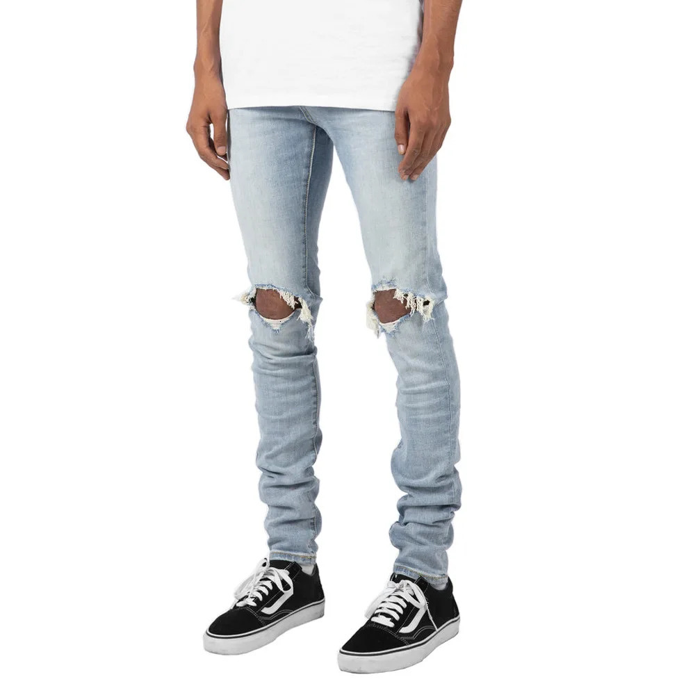 Hole Ripped Men Jeans Fashion Skinny High Street Jeans 240824