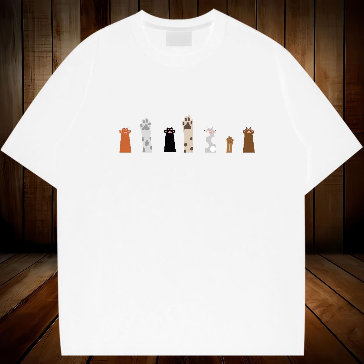 New T-Shirts 230g Pure Cotton cat Casual Wear Breathable Crew Neck High Quality Men Tshirts Custom Cartoon