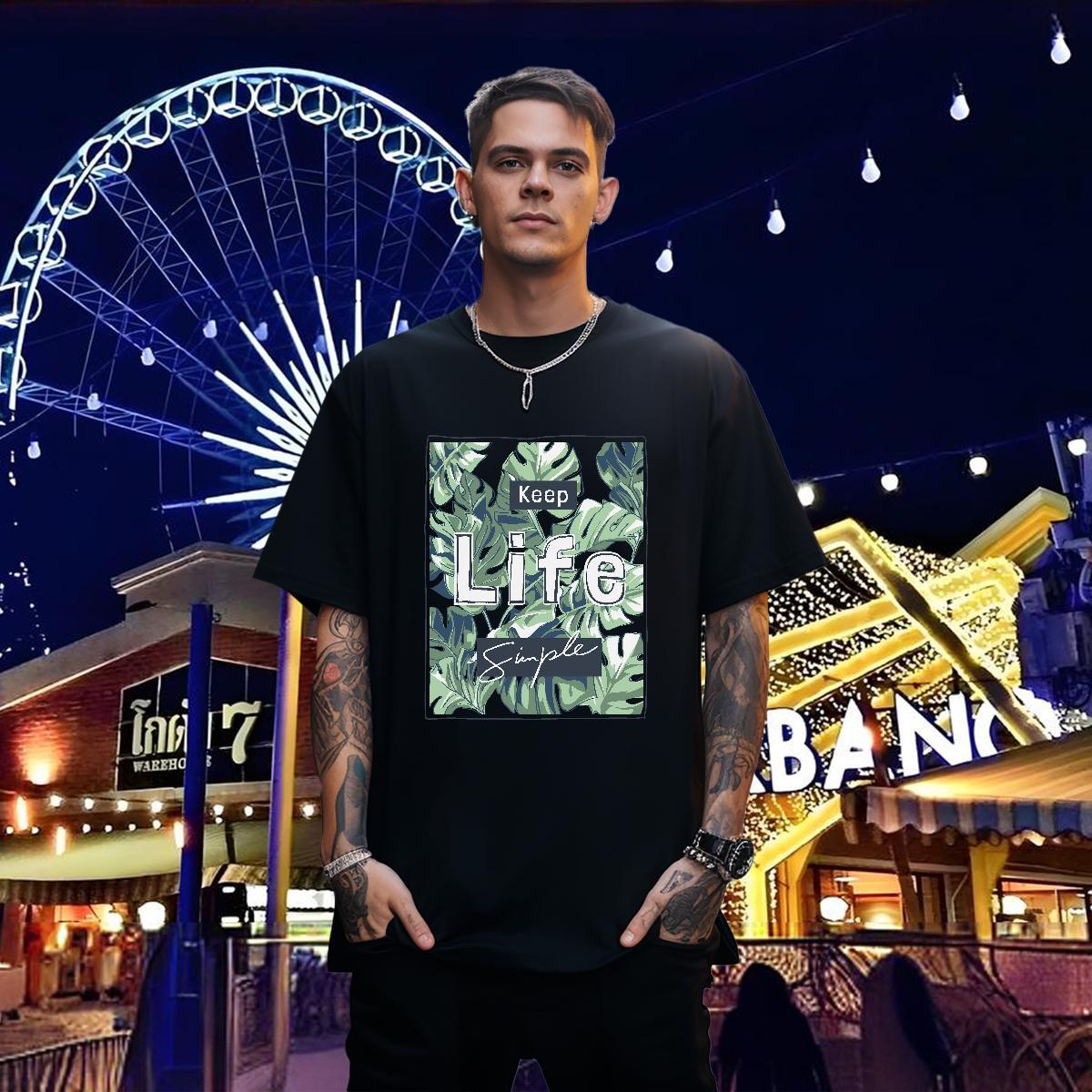 DIY Customized Mens T Shirts 100% Cotton 230g tree High Street Hip Hop Clothes Crew Neck Soft Men Tees Asian Size