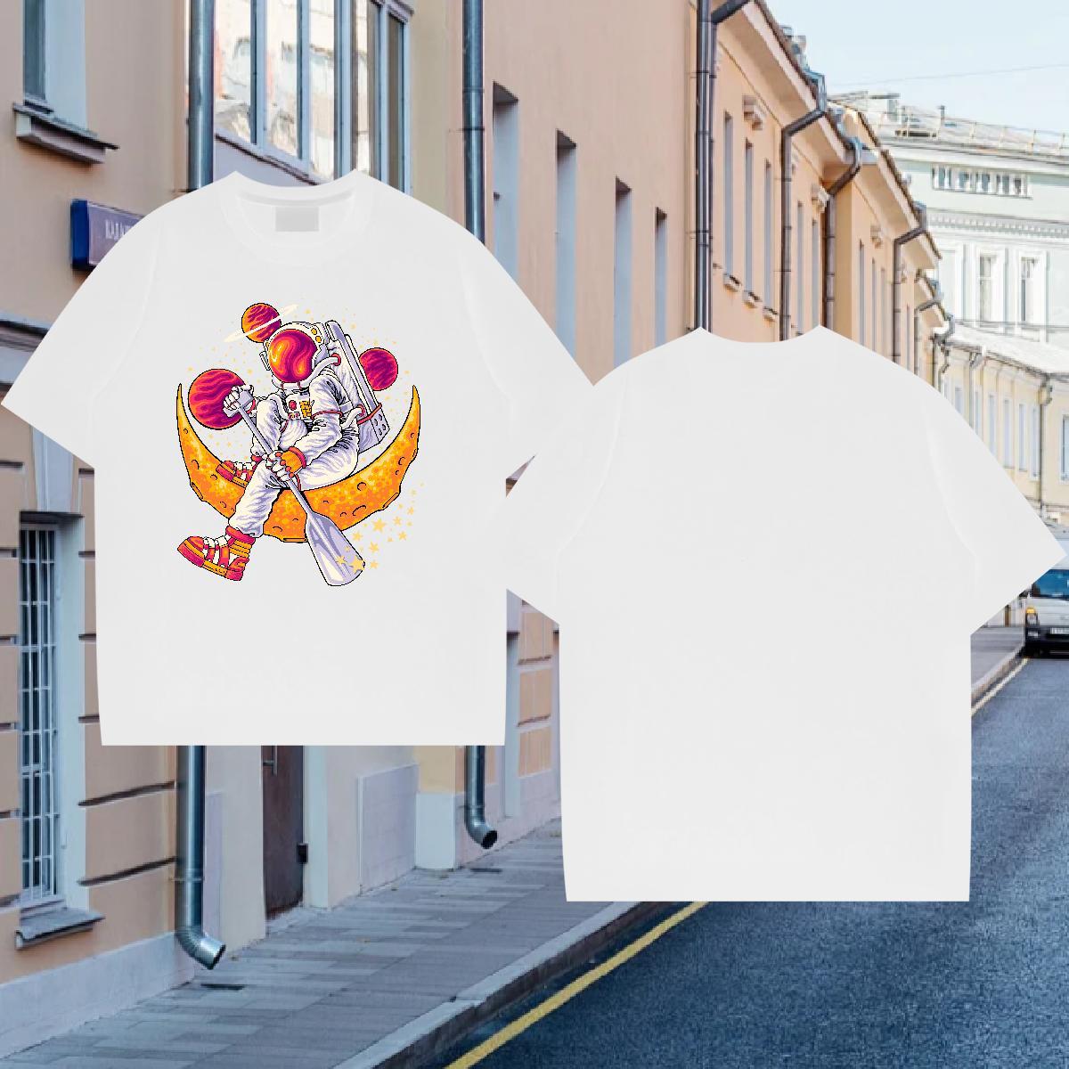 Men T Shirts 230g 100% Cotton cosmonaut Spring Summer Short Sleeve O-Neck Customized Men Tees Wholesale High Quality Tee Shirt