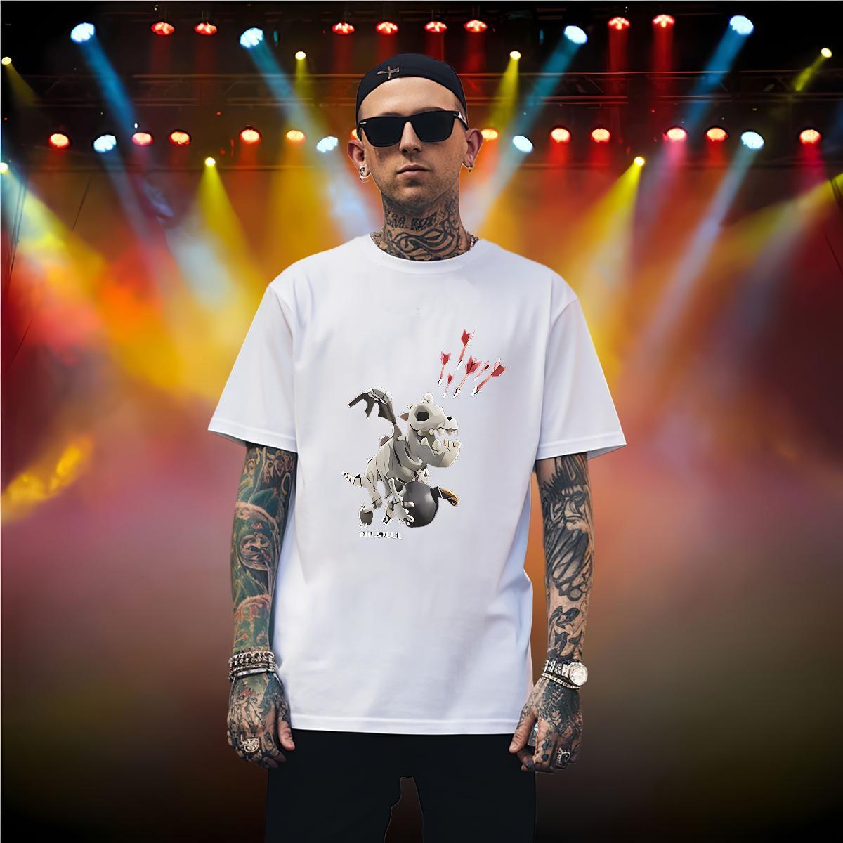 Men T Shirts 230g Pure Cotton dinosaur Street Casual Short Sleeve Soft Floral Print Men Tshirts Free Shipping TOP Quality Clothings