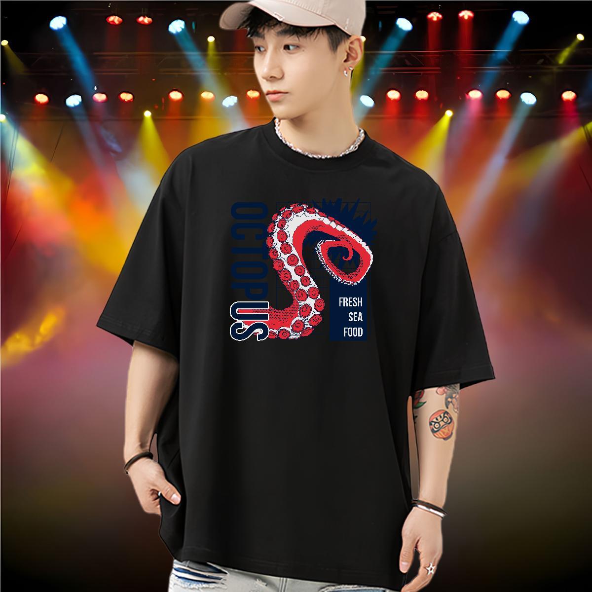 Classic T-Shirts for Men 230g Cotton octopus tentacle Outdoor Tee Shirt Breathable Crew Neck Cool Design Men Tshirts Custom Big Size